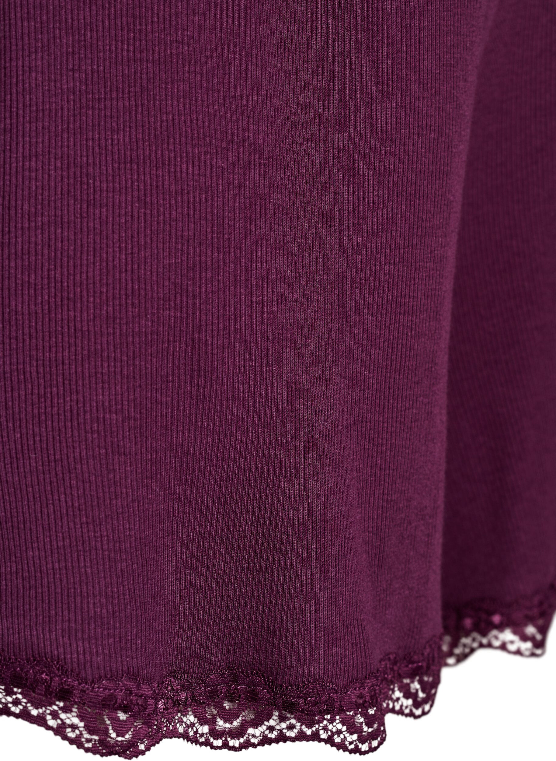 ZizziLockere Nachtshorts aus geripptem Material mit Spitzensaum, Dunkles Bordeaux, Packshot image number 3