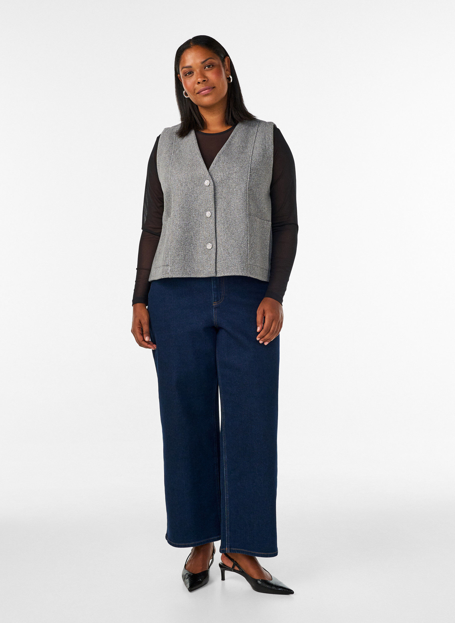 ZizziWeste mit V-Ausschnitt und Kn&ouml;pfen, Grau, Model image number 1