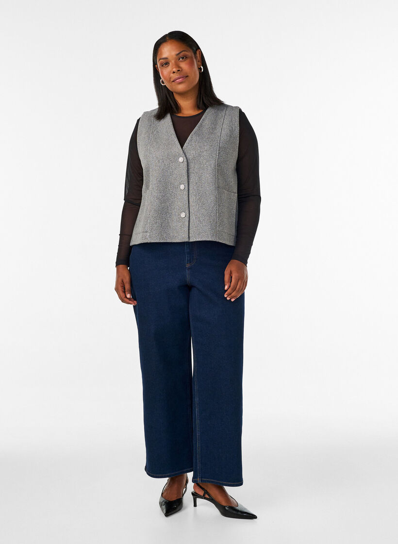 Weste mit V-Ausschnitt und Kn&ouml;pfen, Grau, Model image number 1
