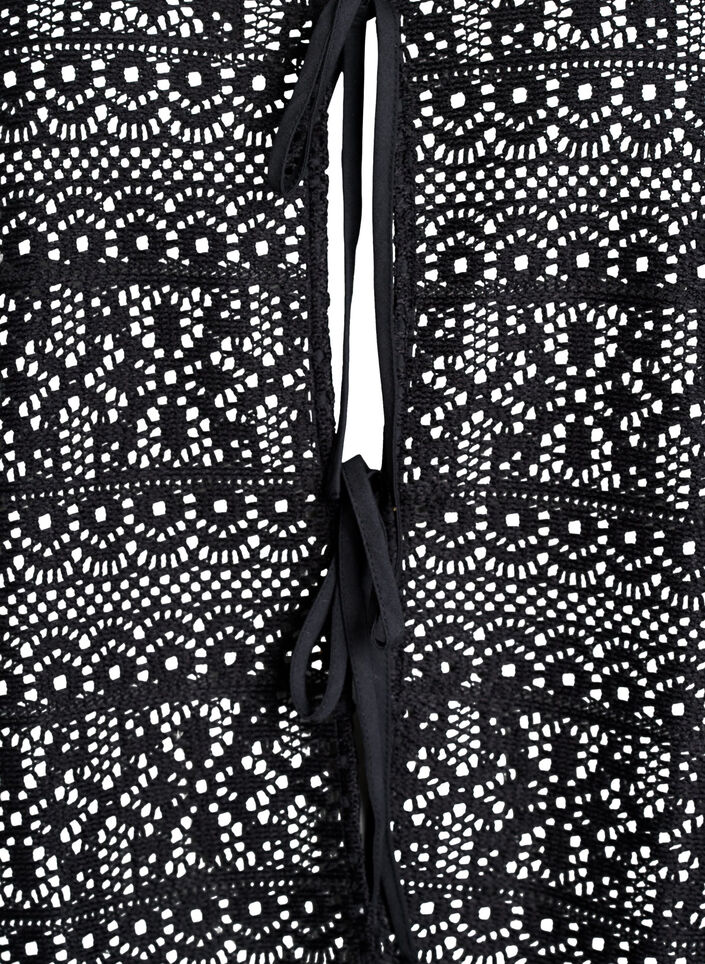 Strickjacke mit Spitzenmuster und Bindebändern, Schwarz, Packshot image number 2