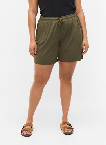 Shorts aus Rippqualität mit Taschen, Dusty Olive, Model image number 1