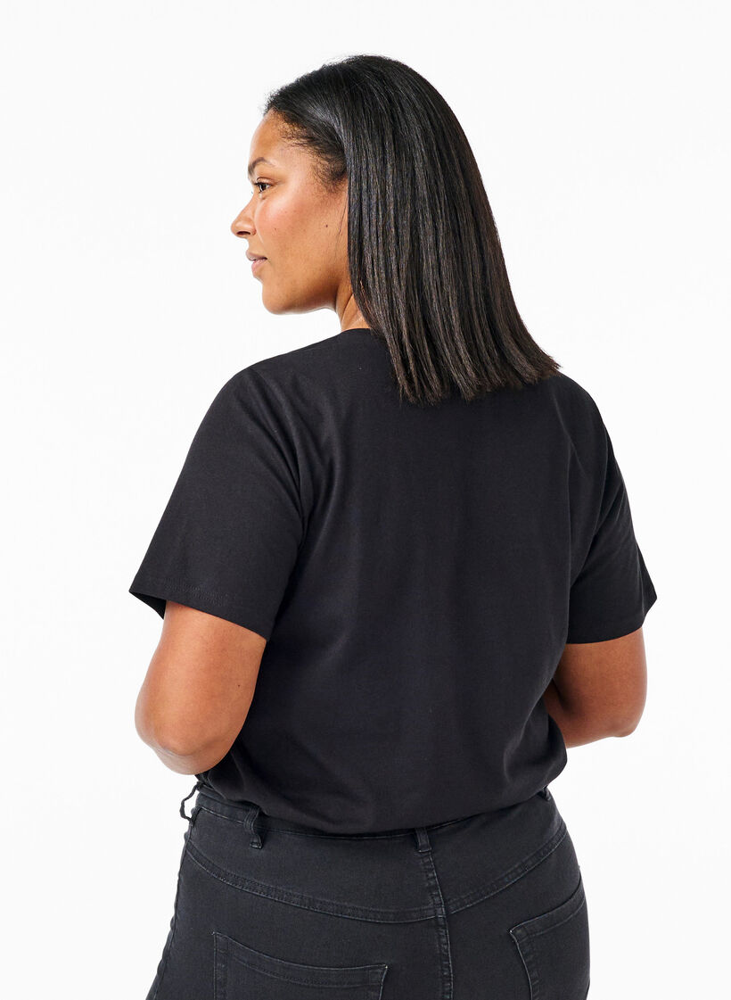 T-Shirt aus Bio-Baumwolle mit Schleifendetail, Black, Model image number 1