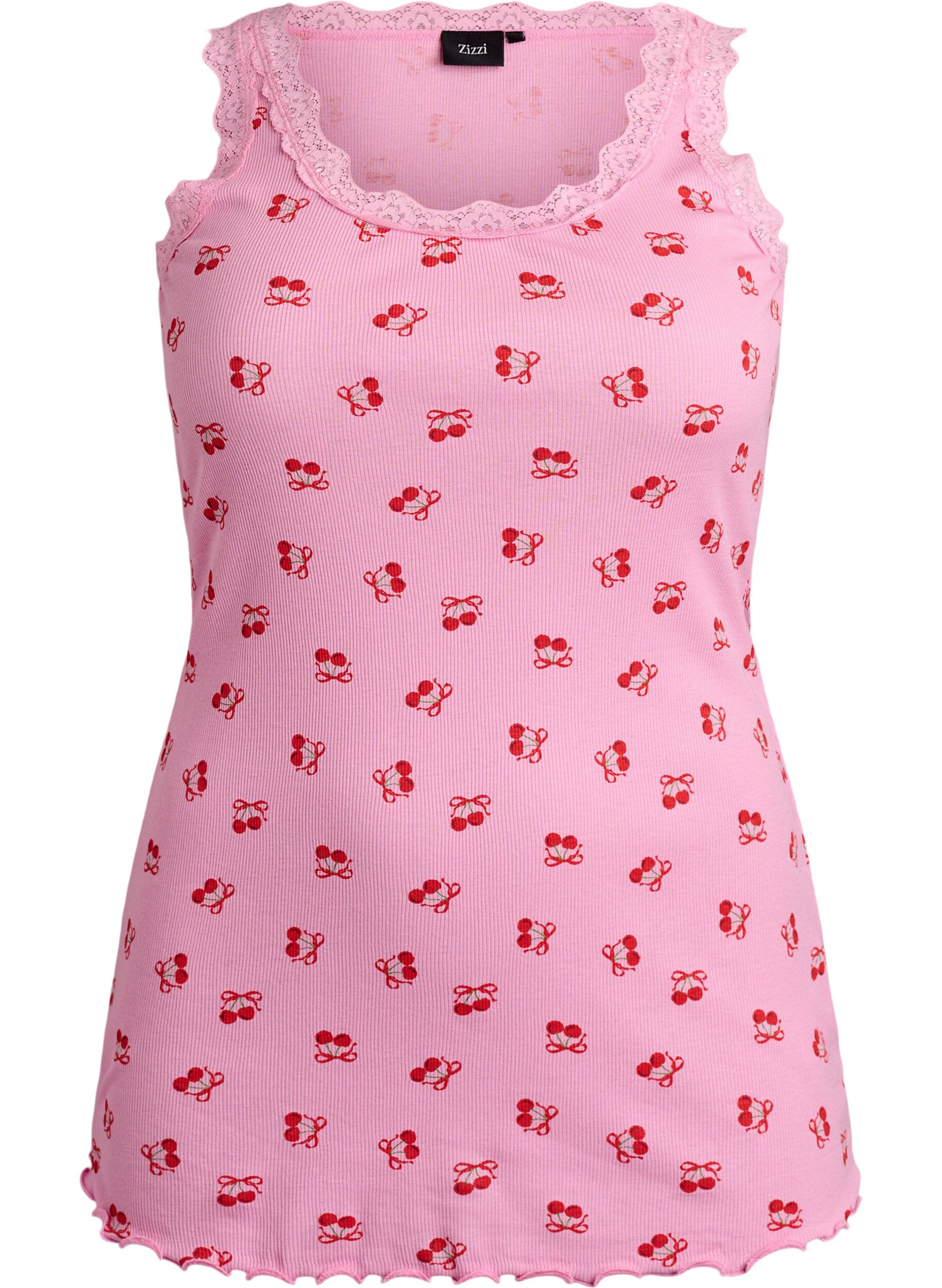 ZizziOberteil mit Aufdruck und Spitzenborte, Pink, Packshot image number 0