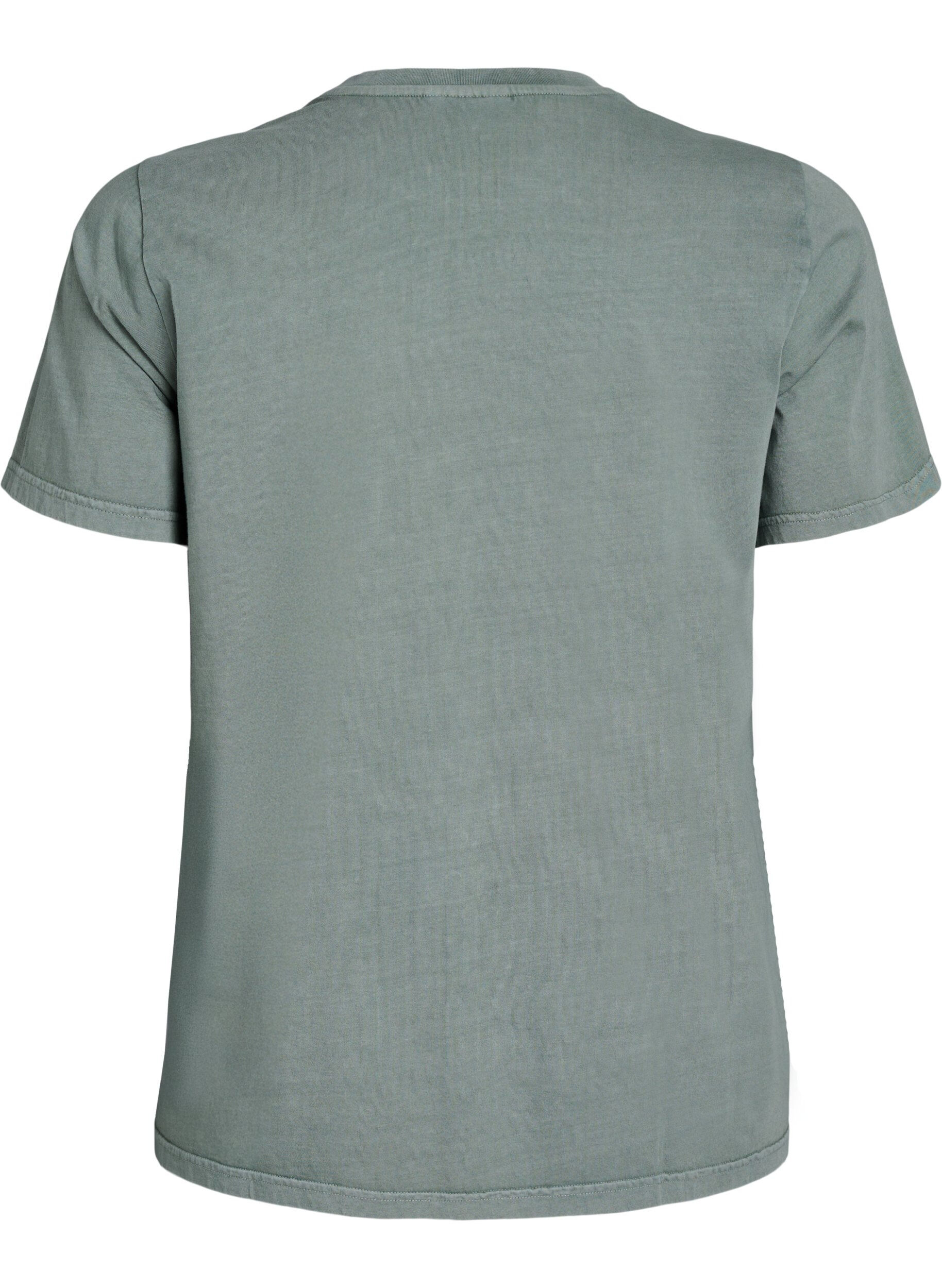 ZizziT-Shirt aus Bio-Baumwolle mit Textaufdruck und Blumenprint, Gr&uuml;n, Packshot image number 1