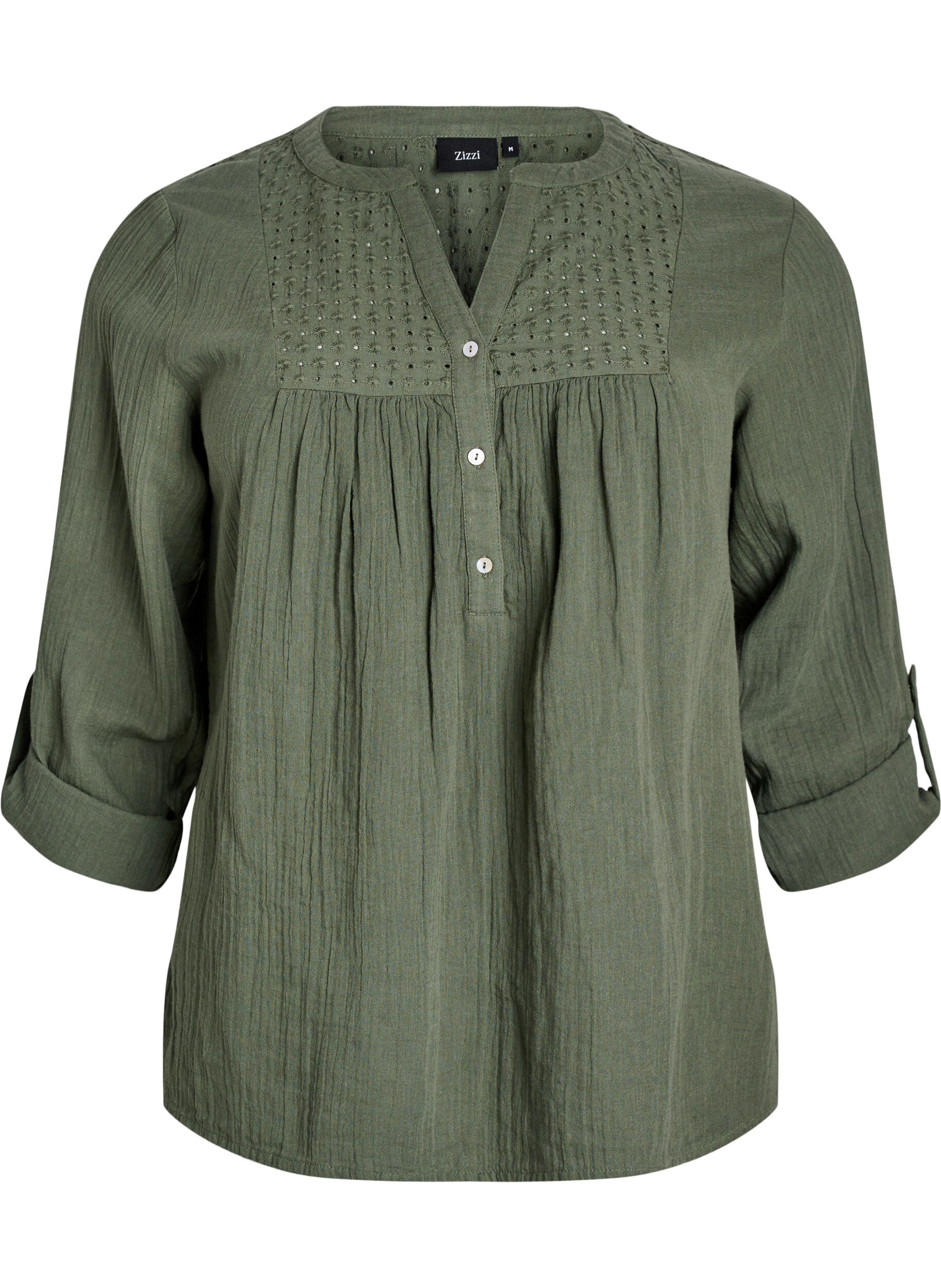 ZizziBluse aus Baumwollmusselin mit Lochstickerei, Gr&uuml;n, Packshot image number 0