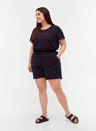 Lockere Shorts aus Baumwolle mit Streifen, Black w. Purple, Model image number 3