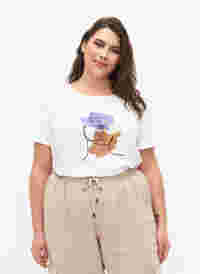 T-Shirt aus Baumwolle mit Rundhalsausschnitt und Print, Bright White FACE, Model