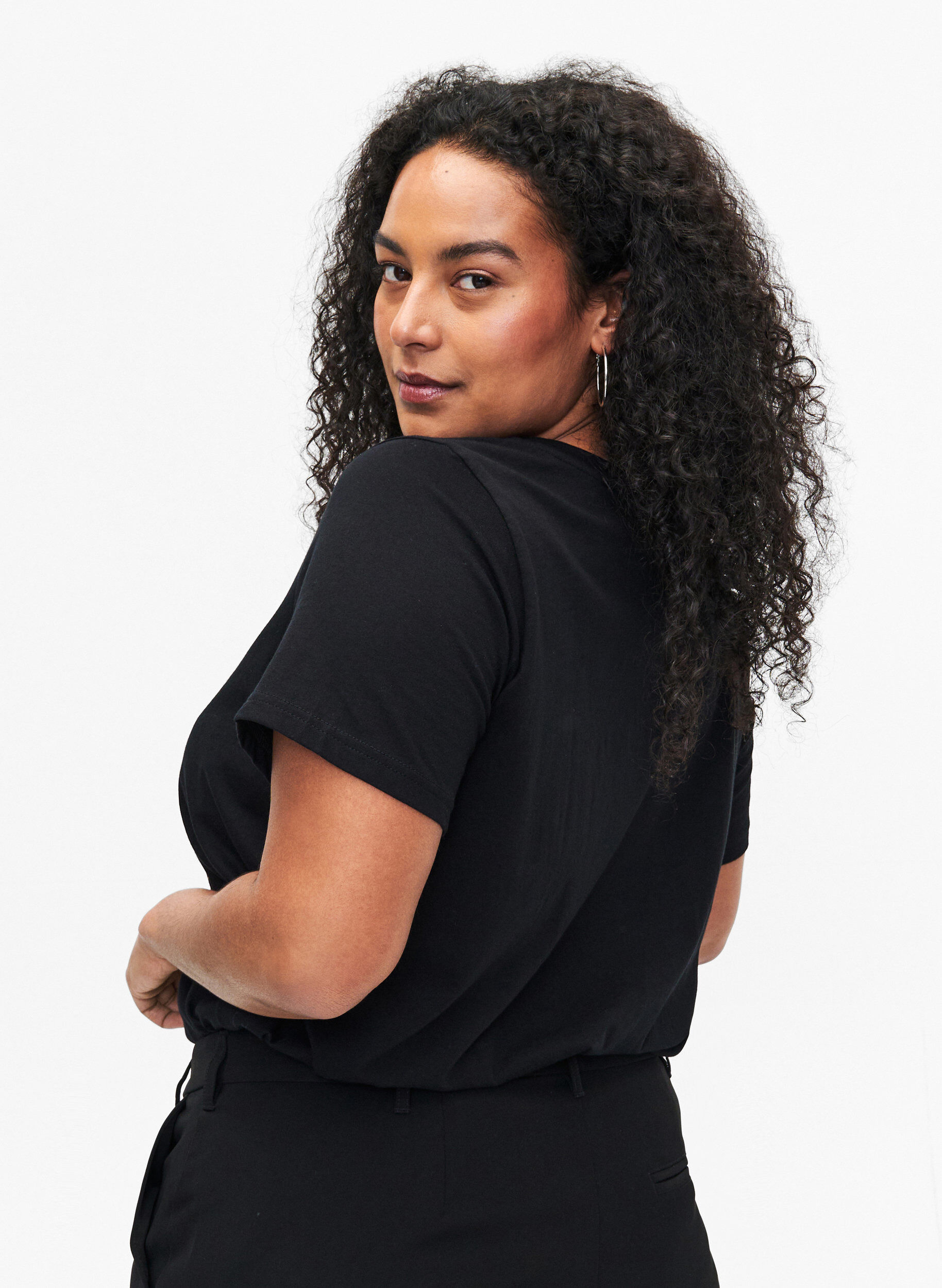 ZizziBaumwoll-T-Shirt mit Motiv, Black w. Face Foil, Model image number 1