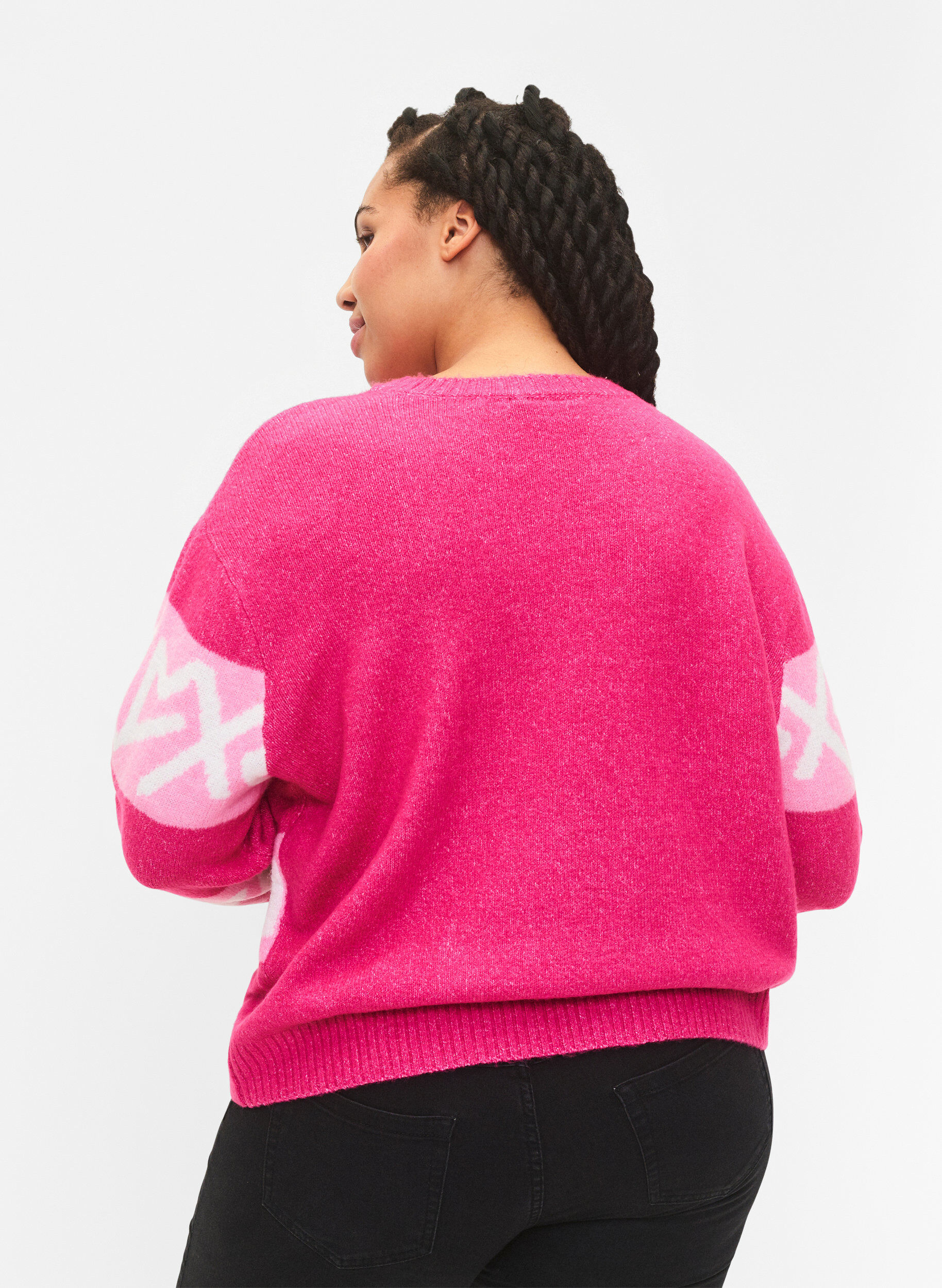 ZizziGestreifter Strickpullover mit grafischem Muster, Raspberry Rose Comb, Model image number 1