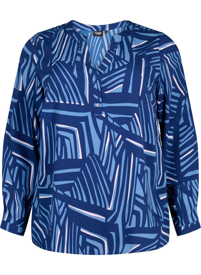 FLASH – Langärmlige Bluse mit Druck, Medieval Blue AOP, Packshot image number 0