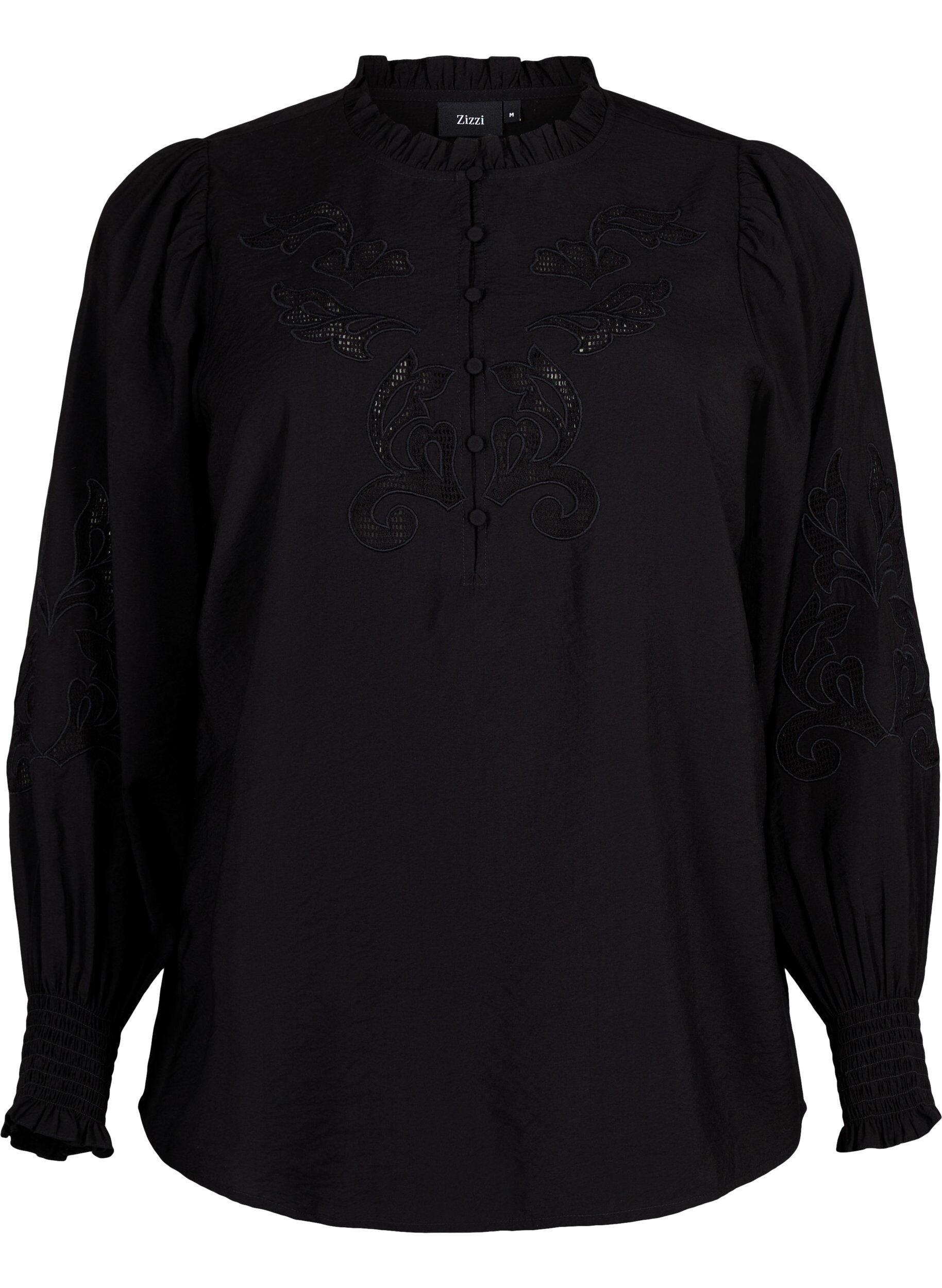 ZizziBluse mit R&uuml;schen und Lochstickerei, Black, Packshot image number 0