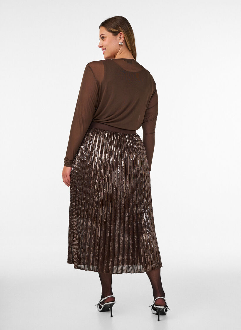 Midi-Rock in A-Linie mit Pailletten, Braun, Model image number 1