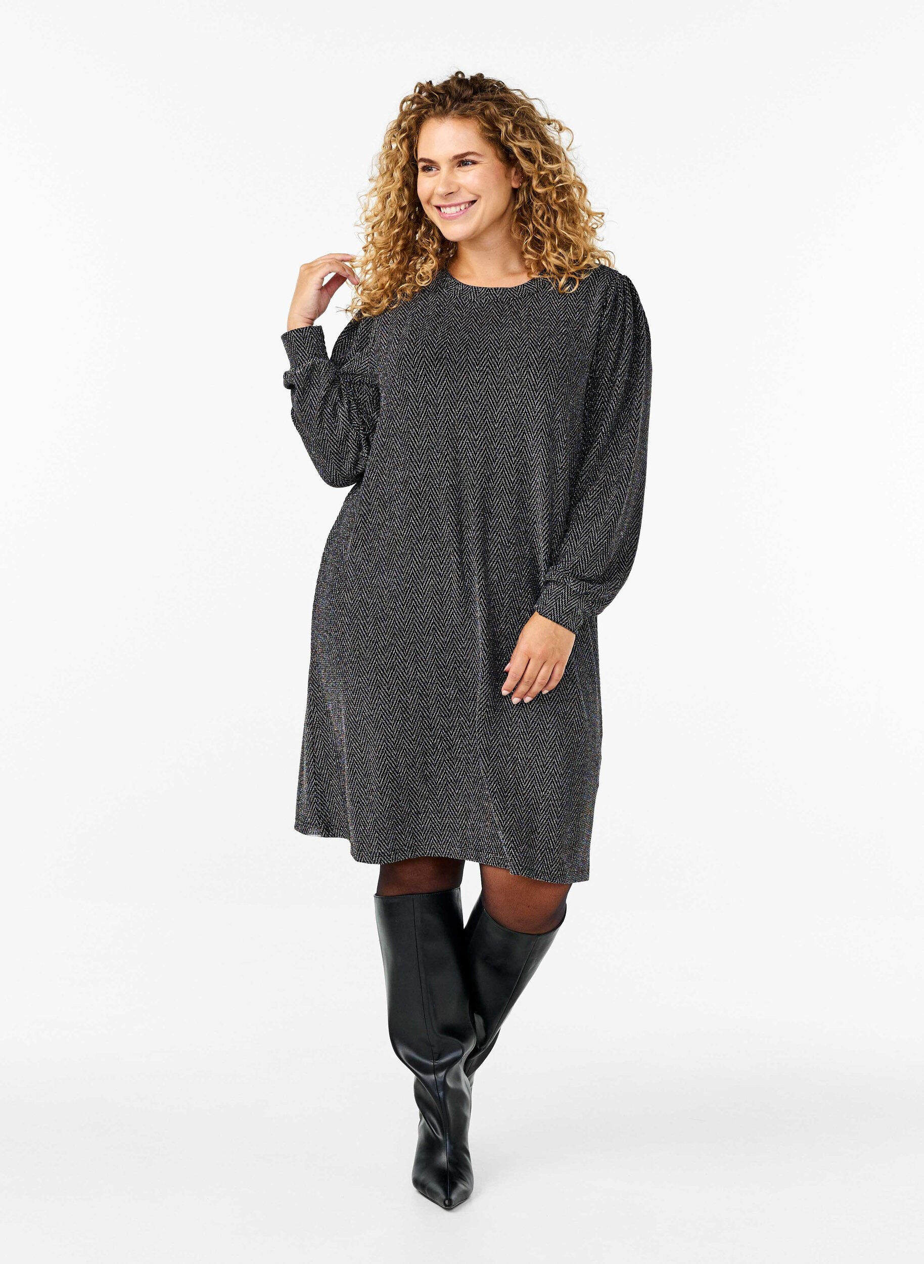 ZizziKleid mit Zickzackmuster und Glitzer, Silver ZigZagShimmer, Model image number 2