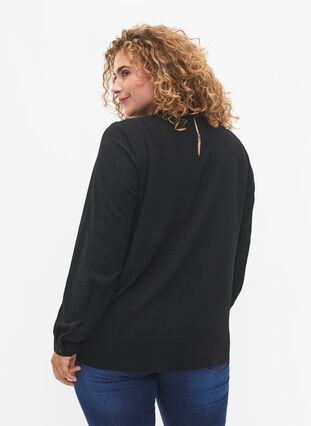 Langärmelige Bluse mit Spitzendetail, Black, Model image number 1