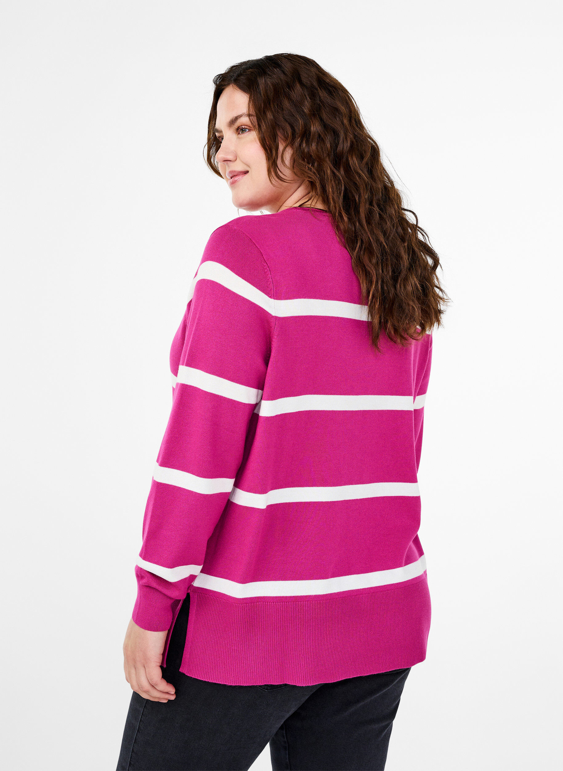 ZizziGestrickte Viskosebluse mit Streifen, Pink, Model image number 2