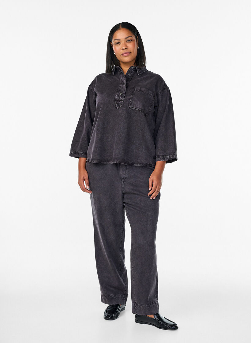 Weite Jeans mit elastischem Bund, Grau, Model image number 0