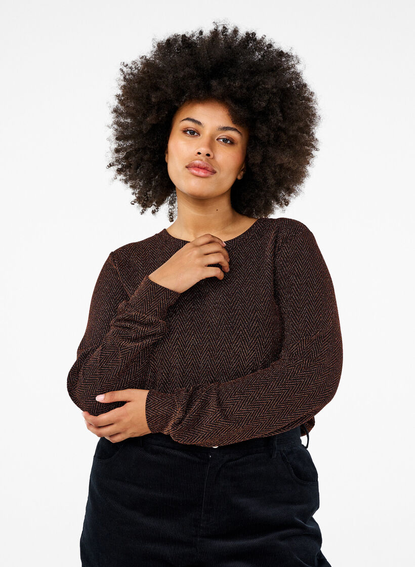 Bluse mit Schimmermuster, Copper ZigzagShimmer, Model image number 0