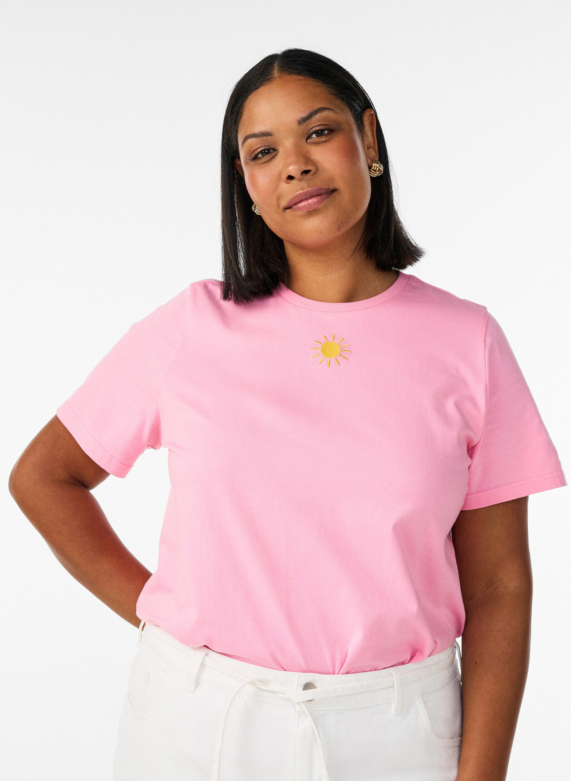 ZizziT-Shirt aus Bio-Baumwolle mit Textmotiv, Pink, Model image number 0