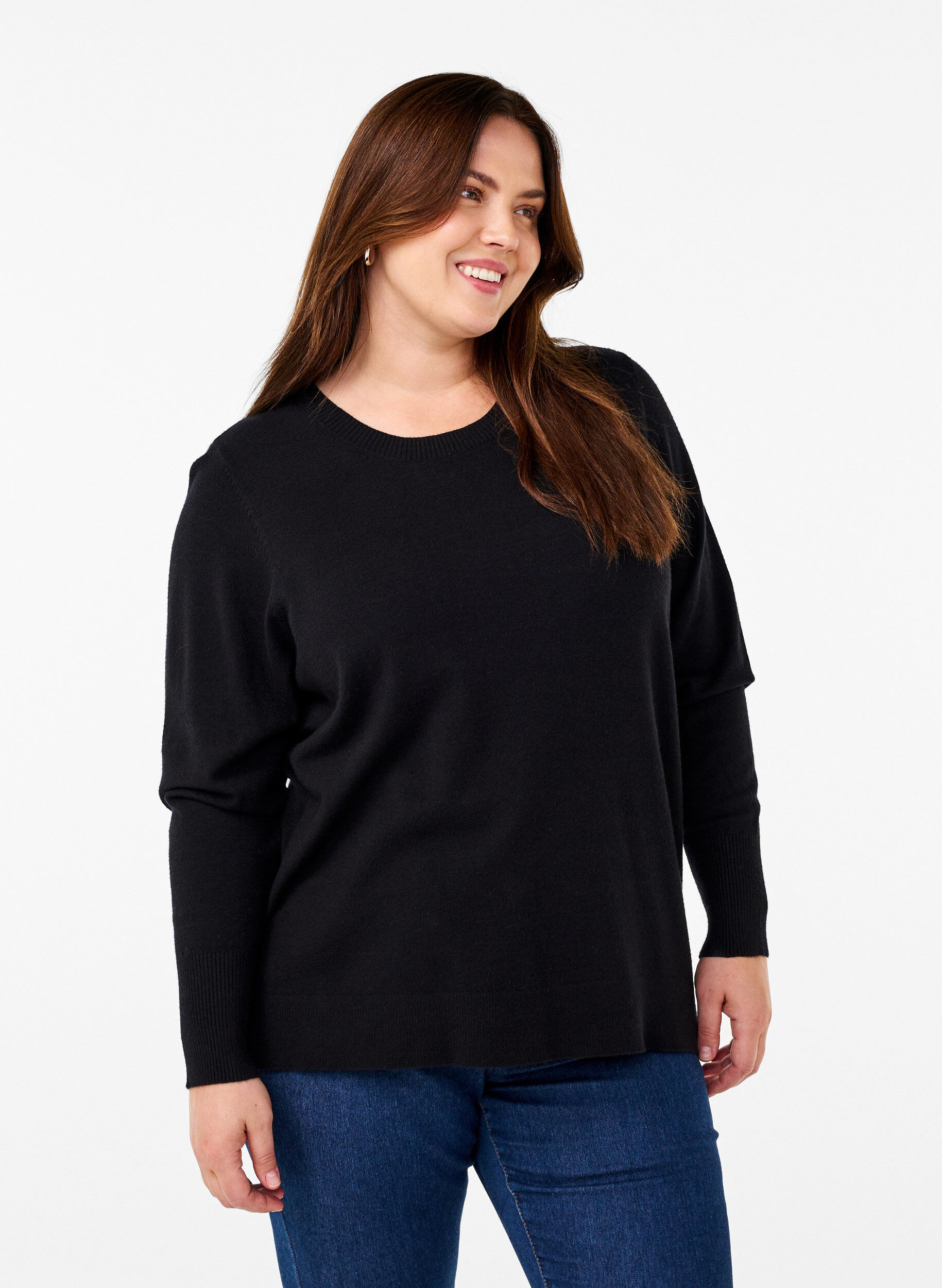 ZizziStrickpullover mit Rundhalsausschnitt, Schwarz, Model image number 0