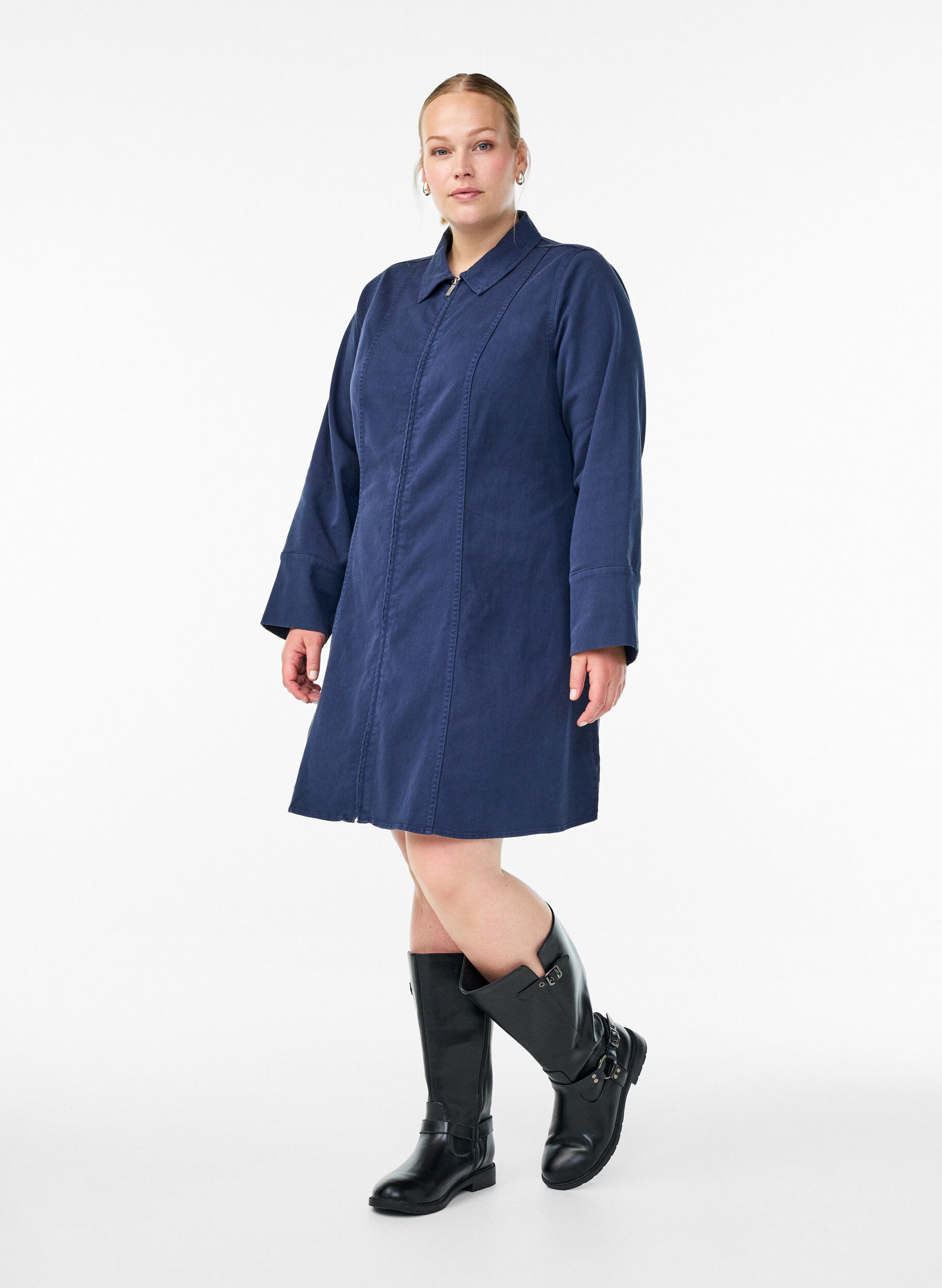ZizziKurzes Kleid aus Twill mit Rei&szlig;verschluss, Blau, Model image number 1