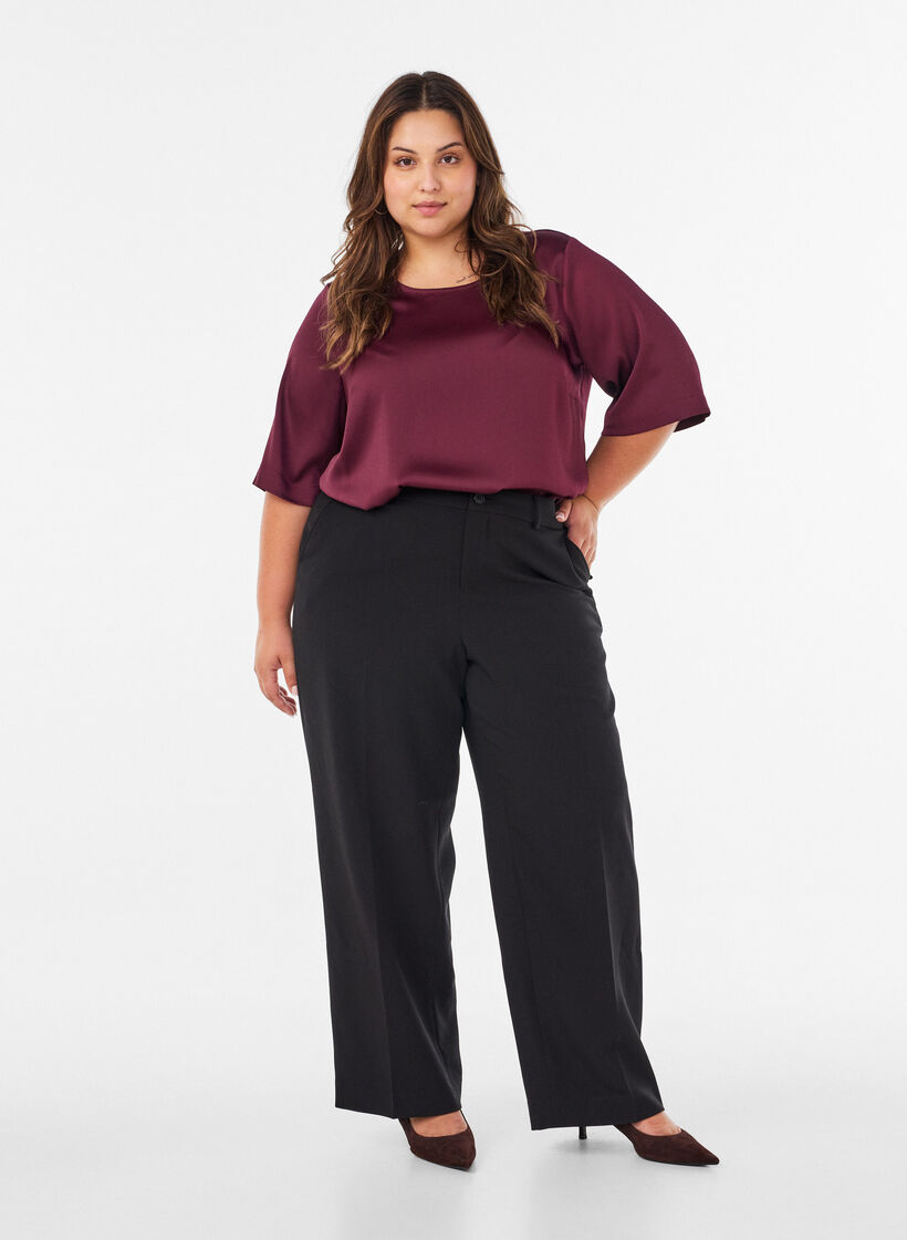Bluse aus Satin mit ellenbogenlangen &Auml;rmeln, Rot, Model image number 1