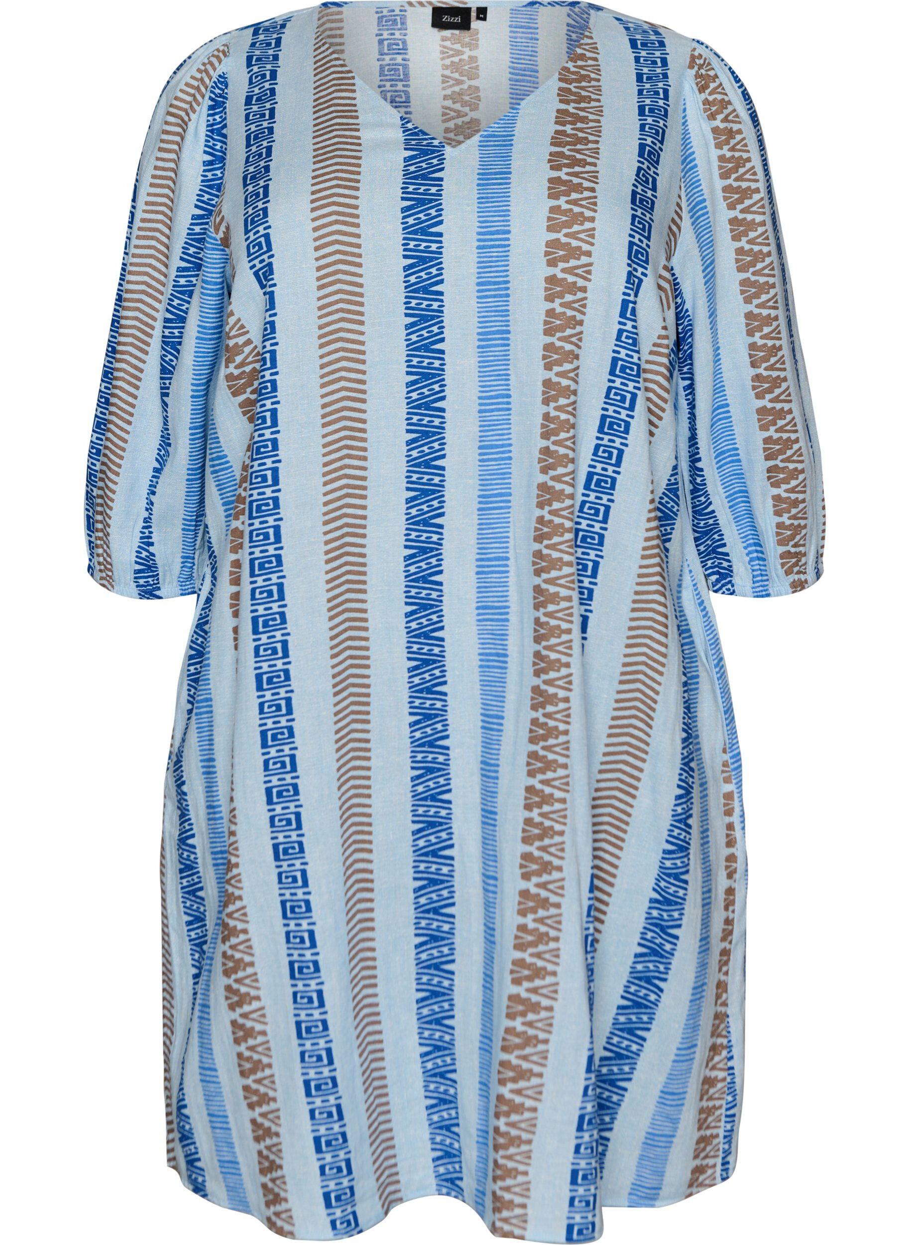 Kurzes Kleid aus Leinen und Viskose mit 3/4-&Auml;rmeln