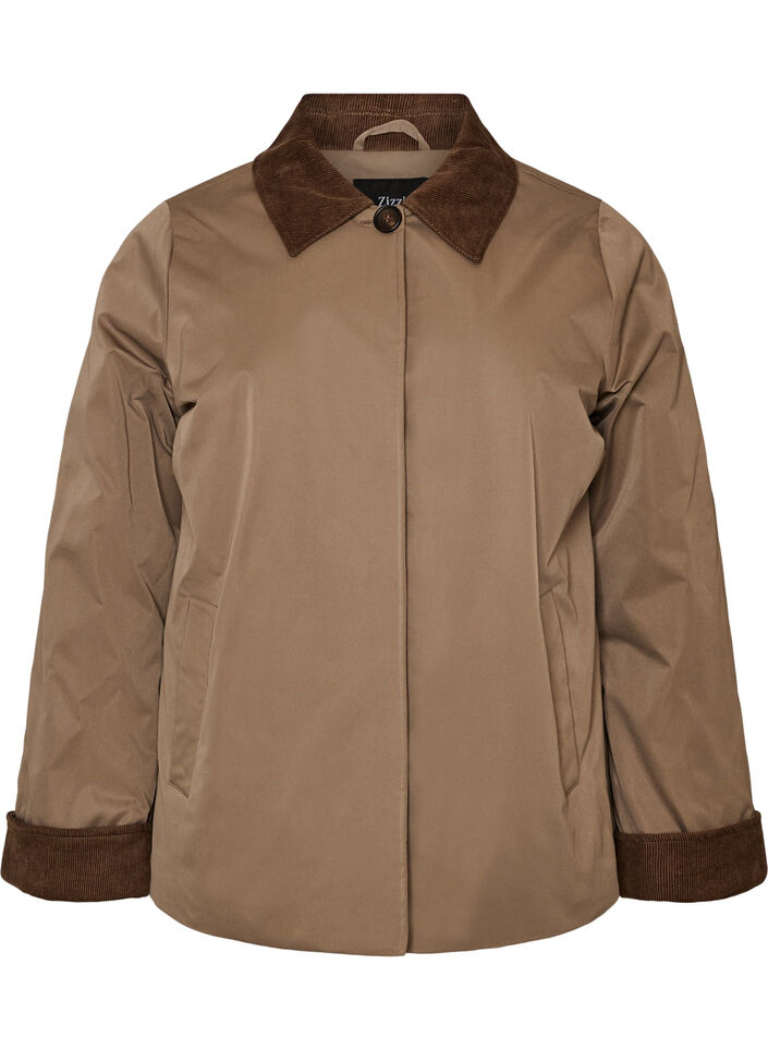 Leicht wattierte Jacke mit Cordkragen, Braun, Packshot image number 0