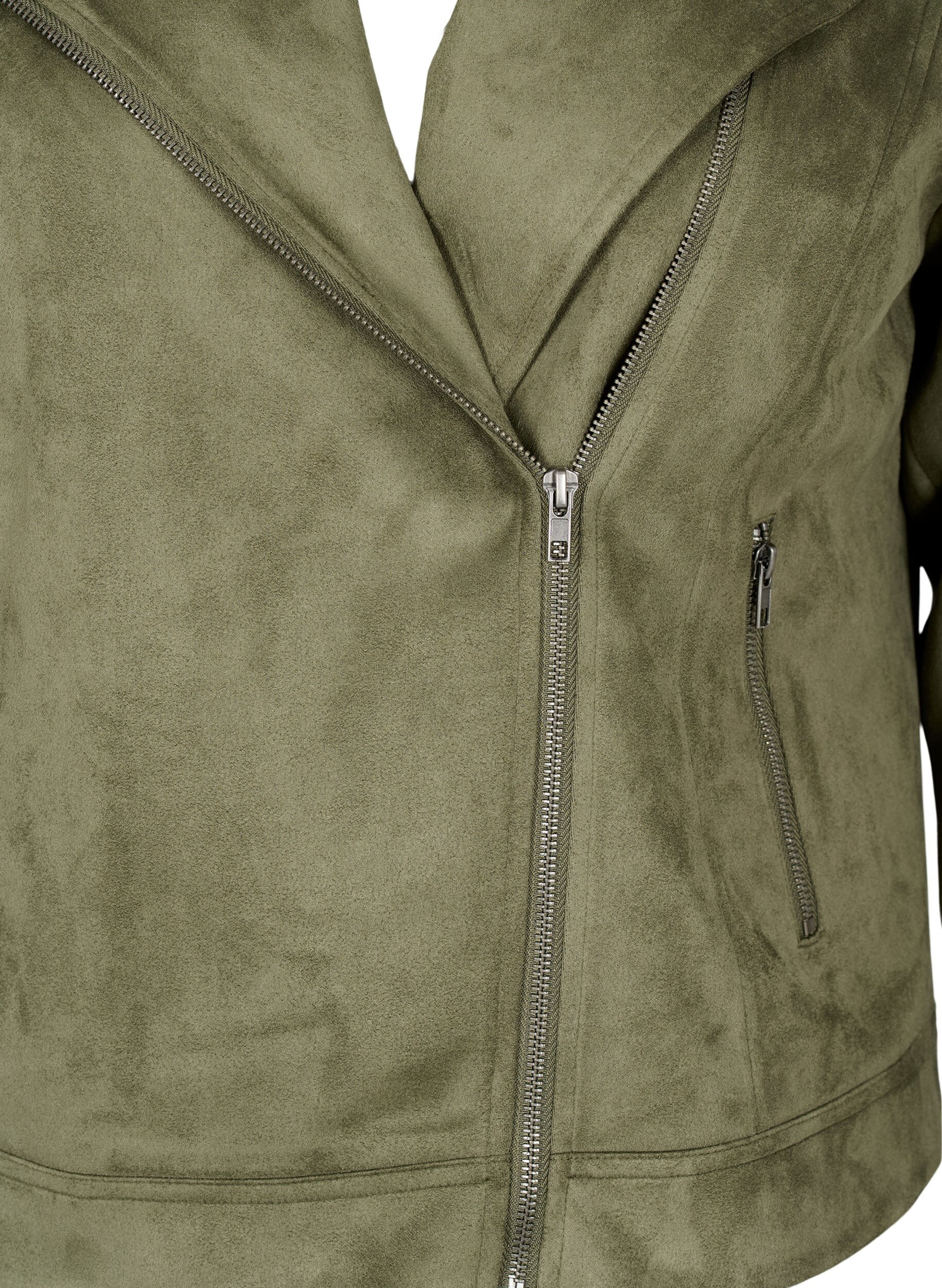 ZizziBikerjacke aus Wildlederimitat, Dusty Olive, Packshot image number 2