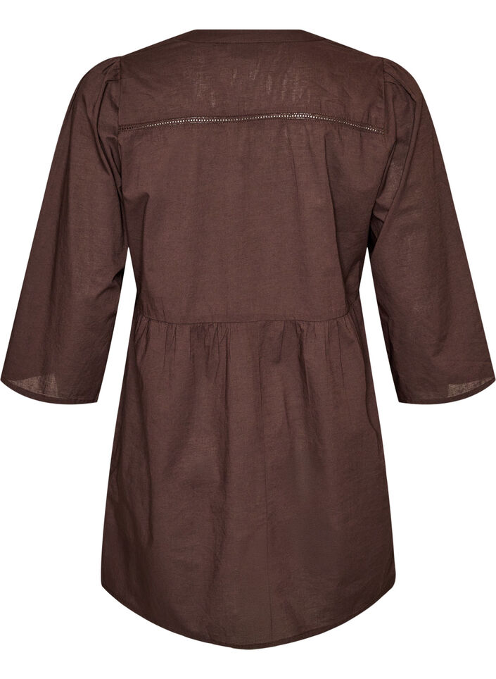 Tunika aus Baumwolle mit V-Ausschnitt und H&auml;kelspitze, Braun, Packshot image number 1