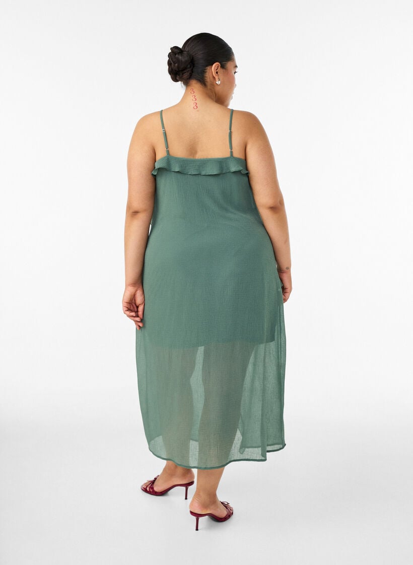 Kleid aus Chiffon mit asymmetrischen R&uuml;schen, Gr&uuml;n, Model image number 1