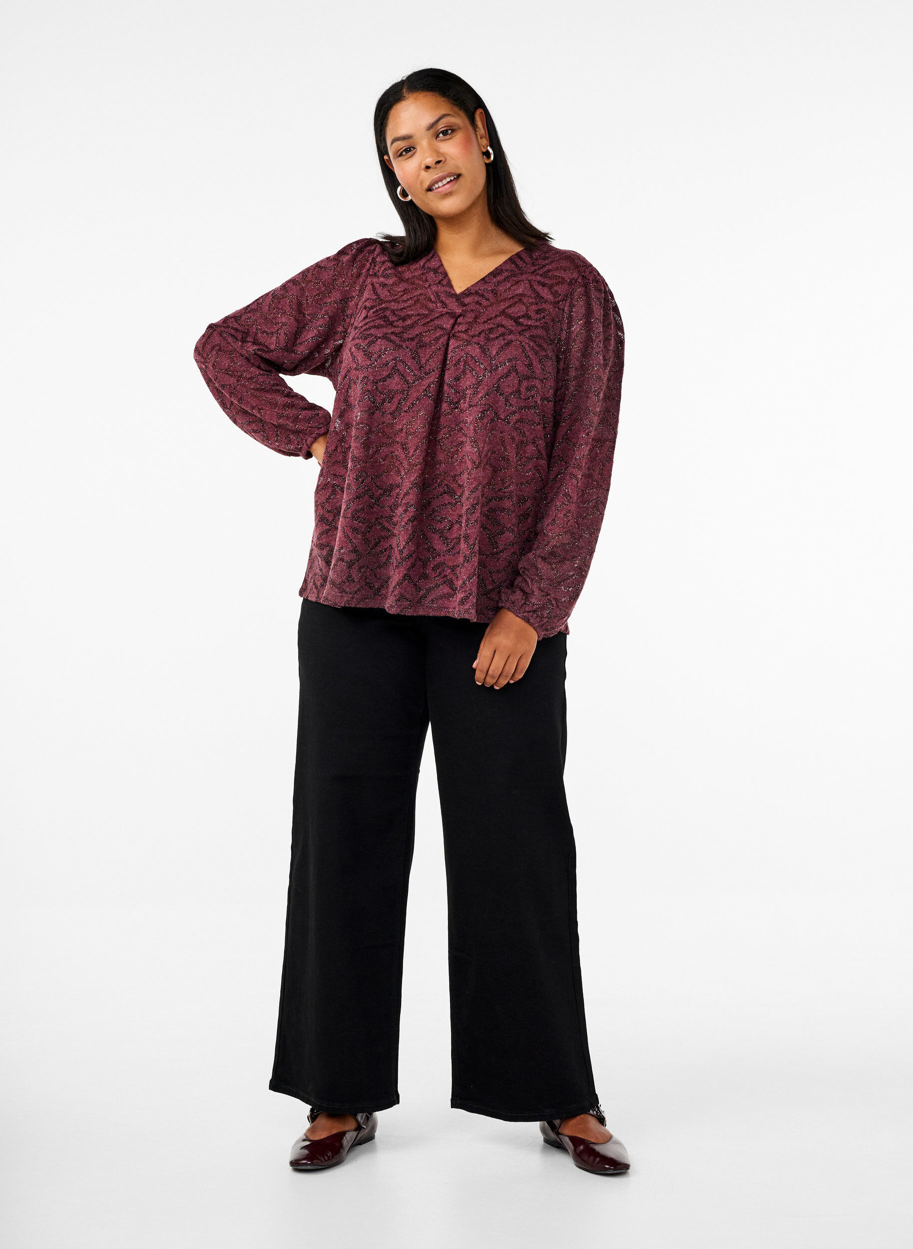 ZizziLang&auml;rmlige Bluse mit Glitzer und Muster, Rot, Model image number 1