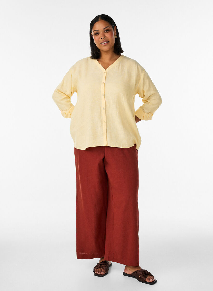 Hose aus Leinen und Viskose mit weitem Bein, Rot, Model image number 0