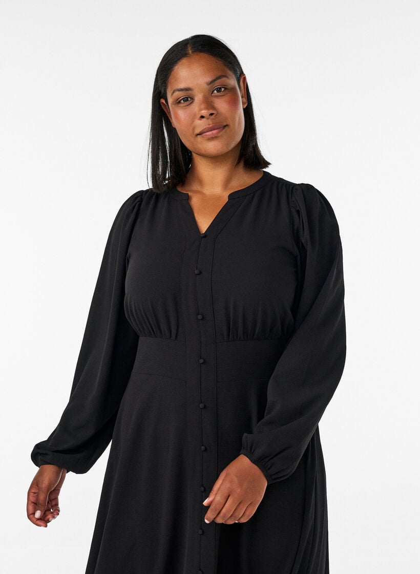 Midikleid mit Smock und Zierkn&ouml;pfen, Schwarz, Model image number 2