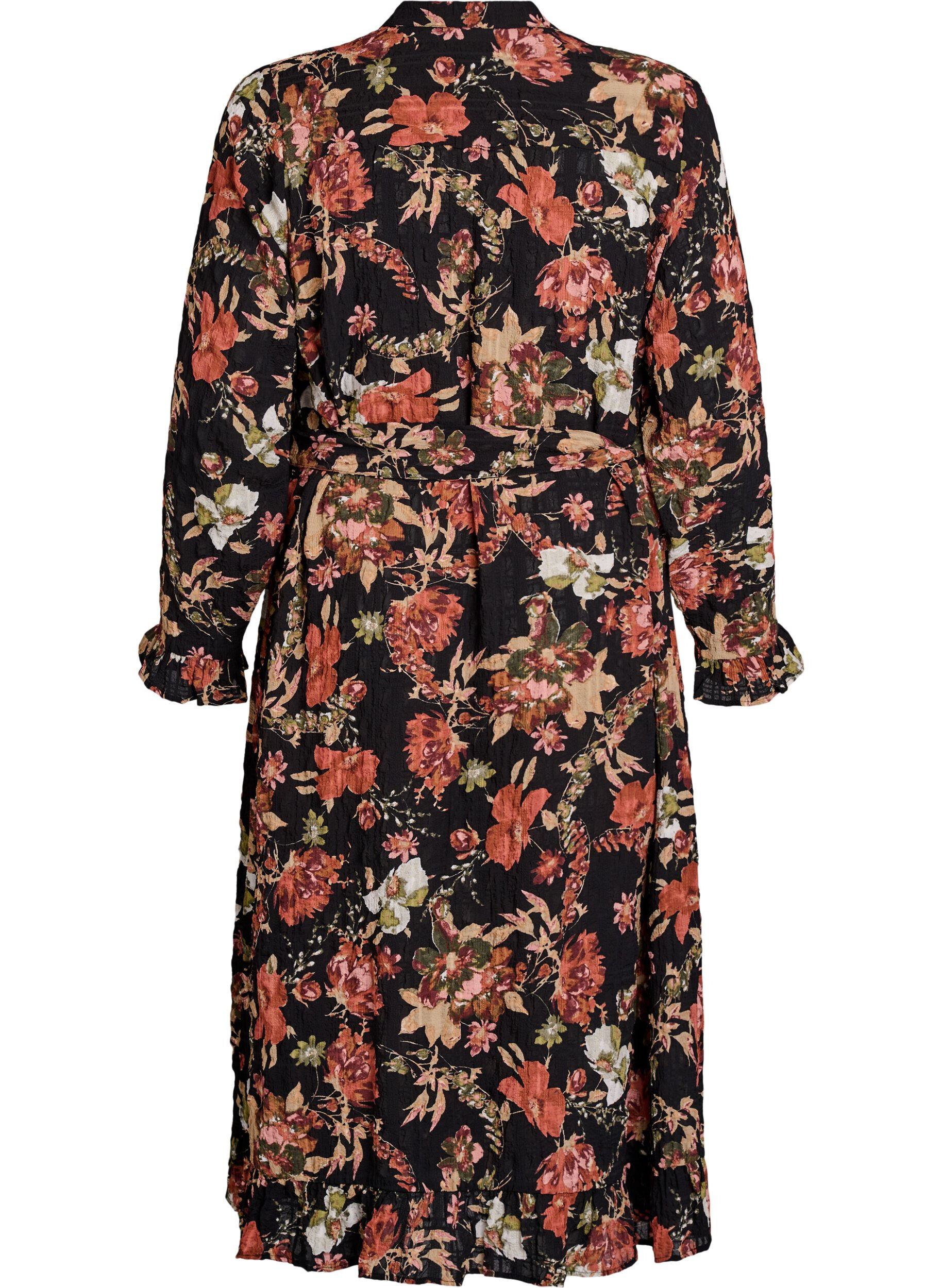 ZizziMidikleid mit gebl&uuml;mtem Print und abnehmbarem Bindeg&uuml;rtel, Schwarz, Packshot image number 1