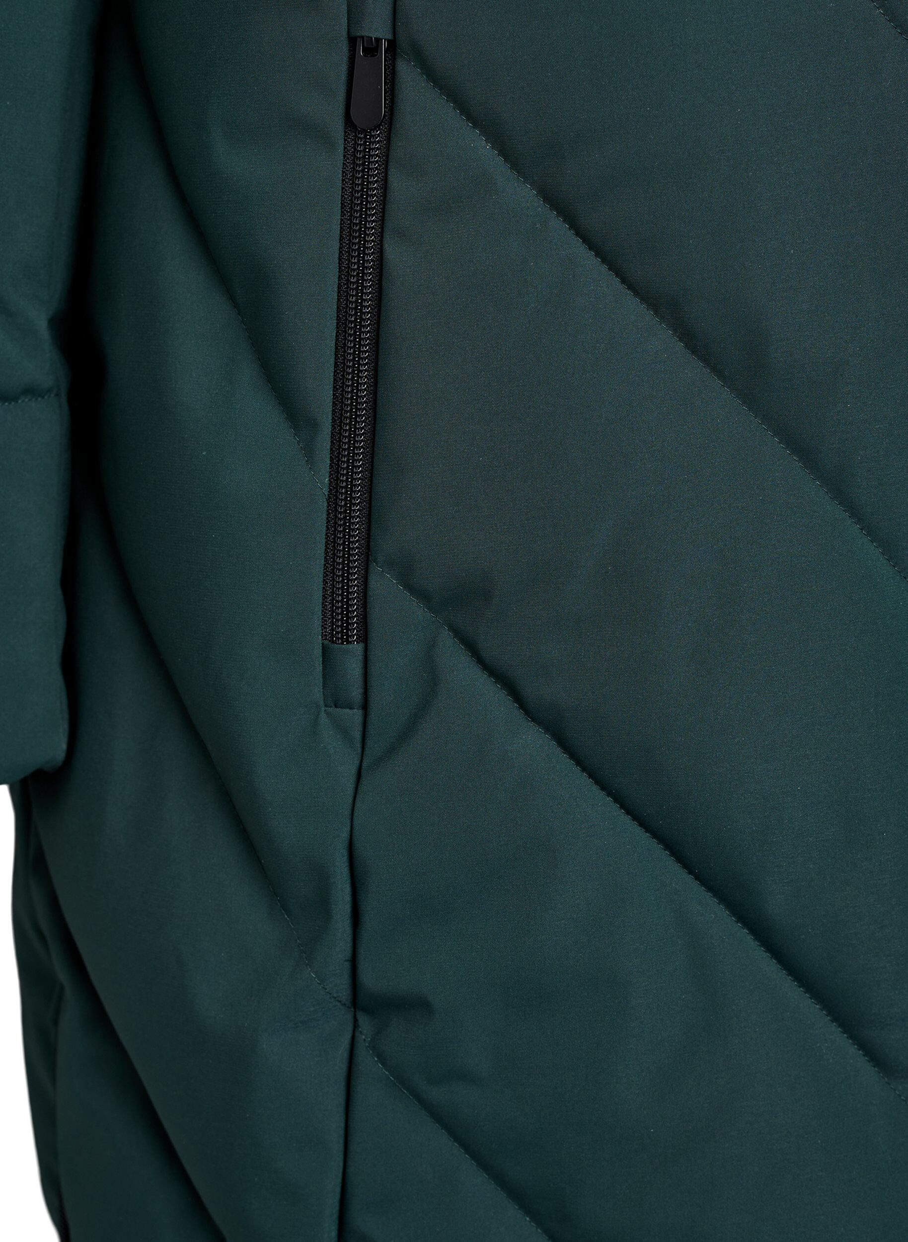 ZizziLanger Wintermantel mit Hakenverschl&uuml;ssen und Kunstfellkragen, Gr&uuml;n, Packshot image number 3
