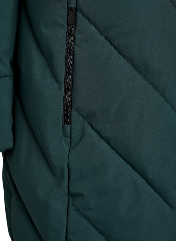 Langer Wintermantel mit Hakenverschl&uuml;ssen und Kunstfellkragen, Gr&uuml;n, Packshot image number 3