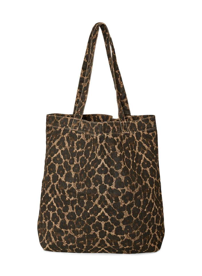 Denim Shopper mit Leopardenmuster, Braun, Packshot image number 0