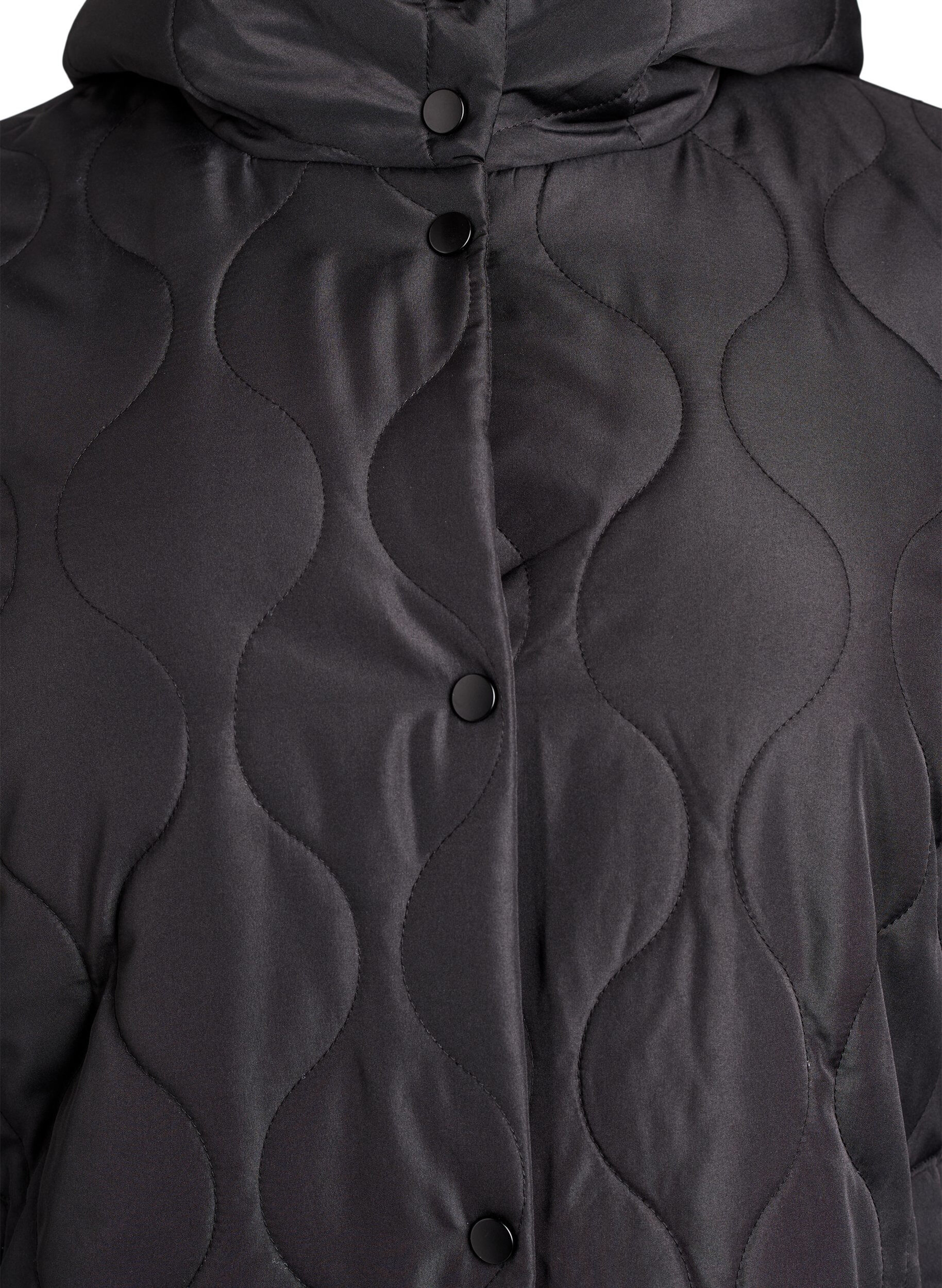 ZizziMittellange Steppjacke mit Kapuze, Schwarz, Packshot image number 2