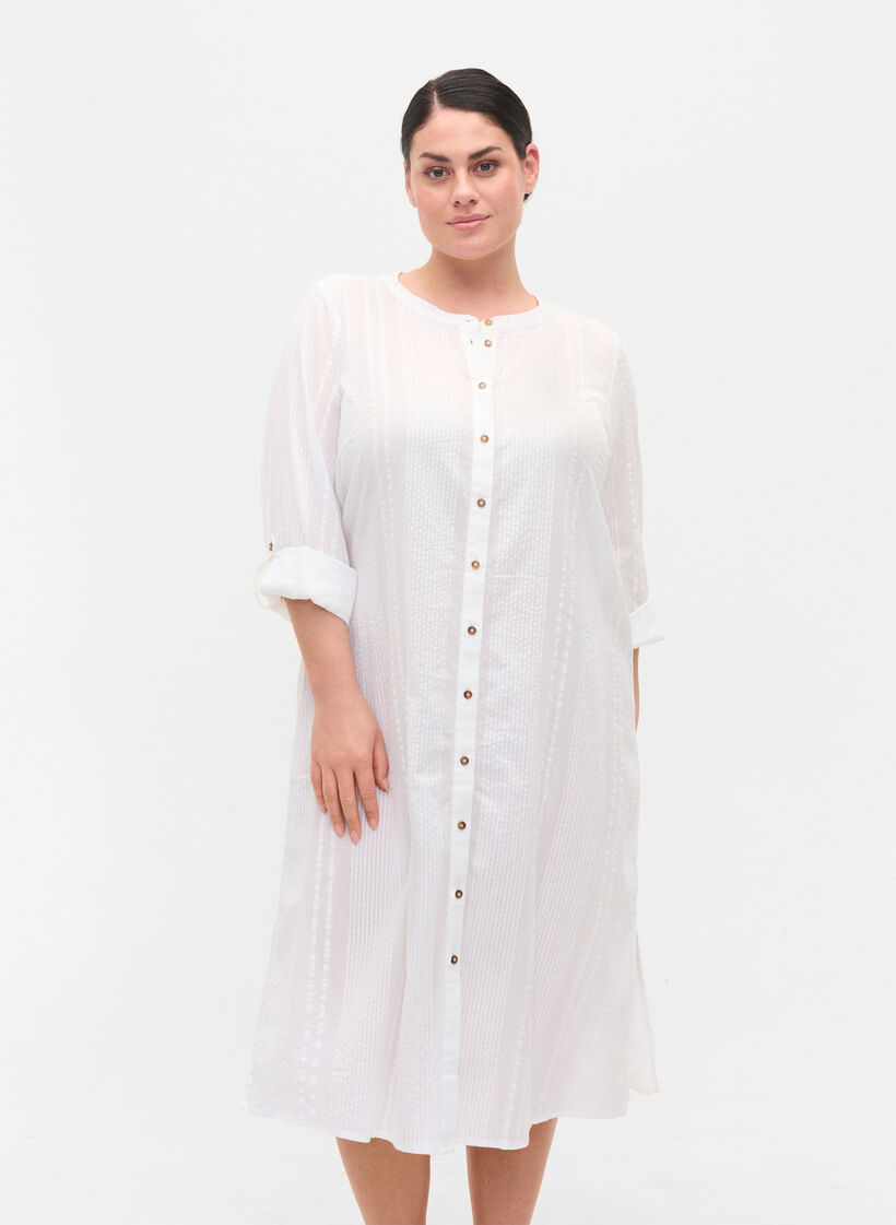 Hemdkleid aus Baumwolle mit 3/4-Ärmeln, Bright White, Model