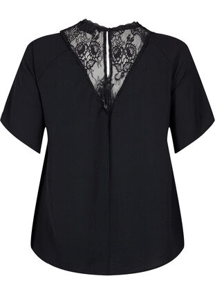 Kurzärmelige Bluse mit Spitze, Black, Packshot image number 1