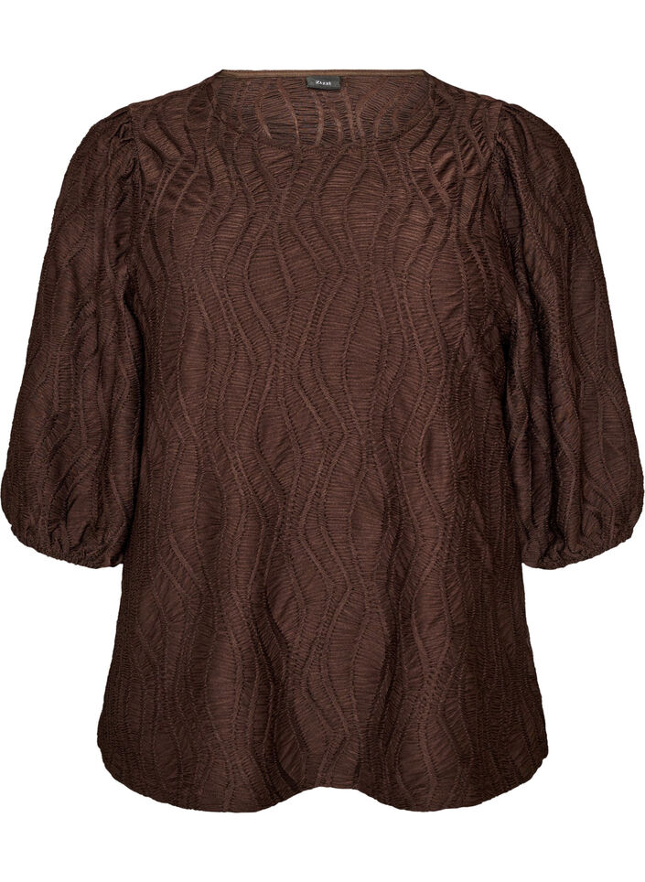 Bluse mit Struktur und 3/4-&Auml;rmeln, Braun, Packshot image number 0