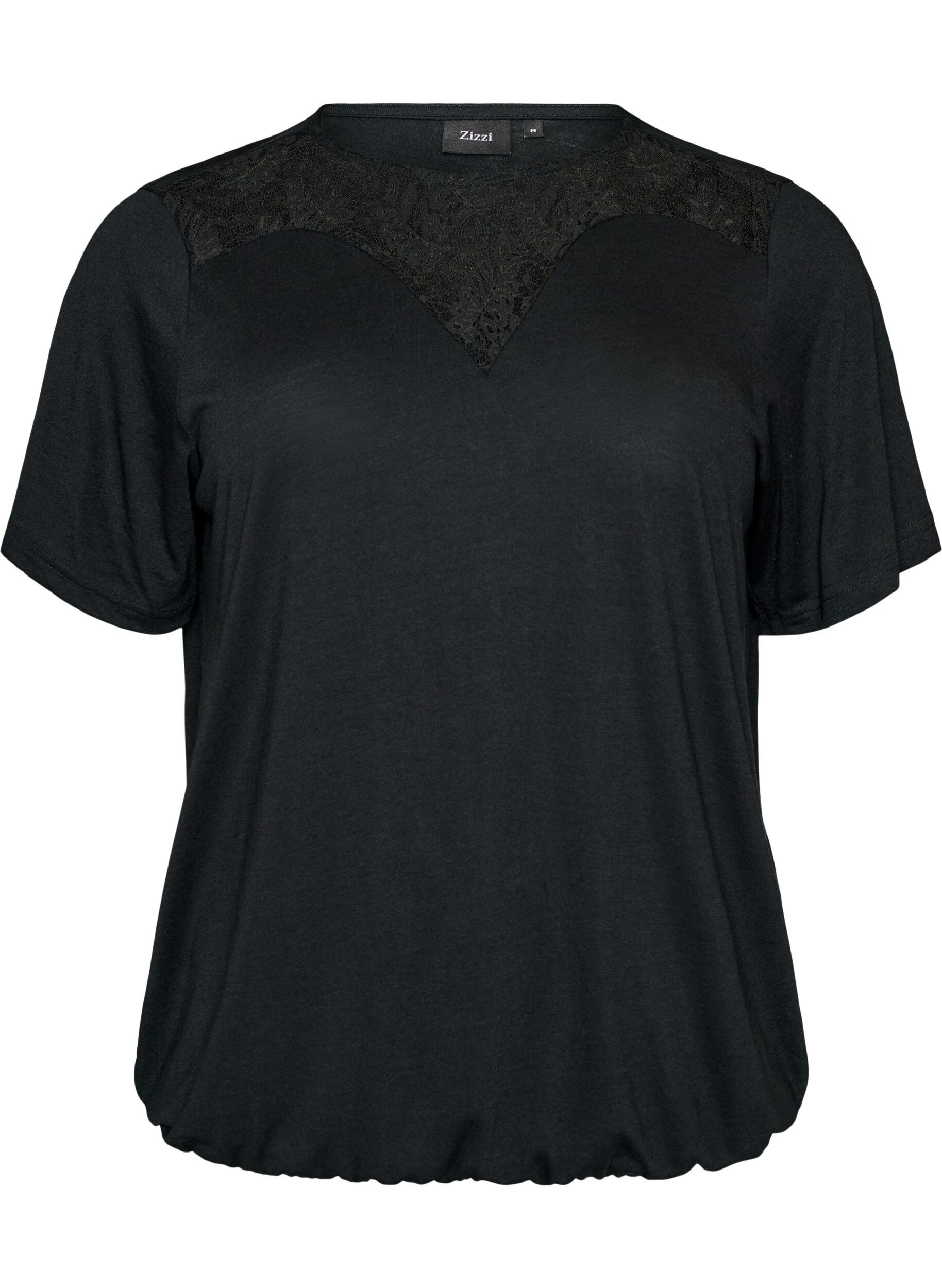 ZizziBluse mit Spitzeneinsatz und Ballon&auml;rmeln, Schwarz, Packshot image number 0