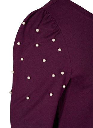 Langarm Bluse und dekorative Perlen, Purple Melange, Packshot image number 3
