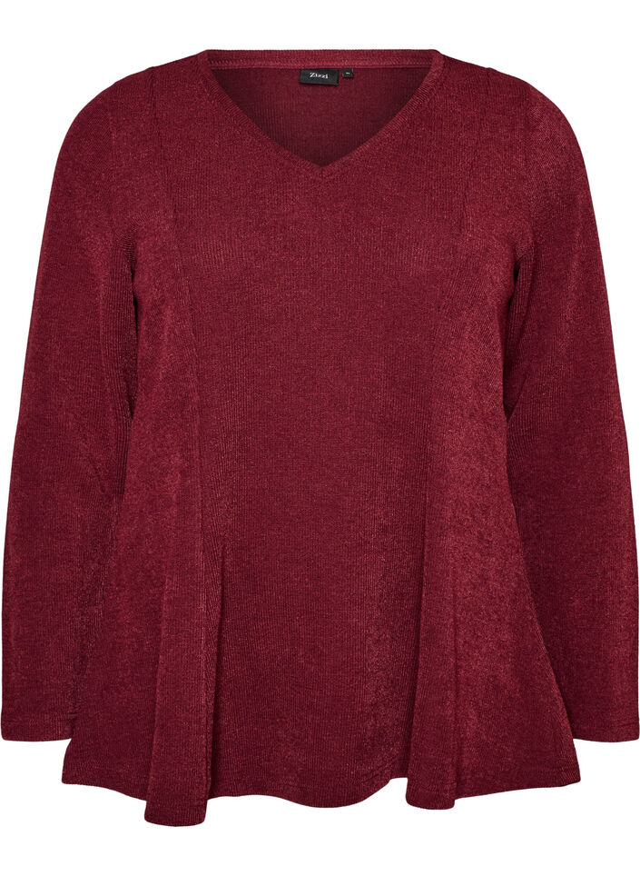 Bluse aus Jersey mit gerippter Struktur und A-Linien-Passform, Rot, Packshot image number 0
