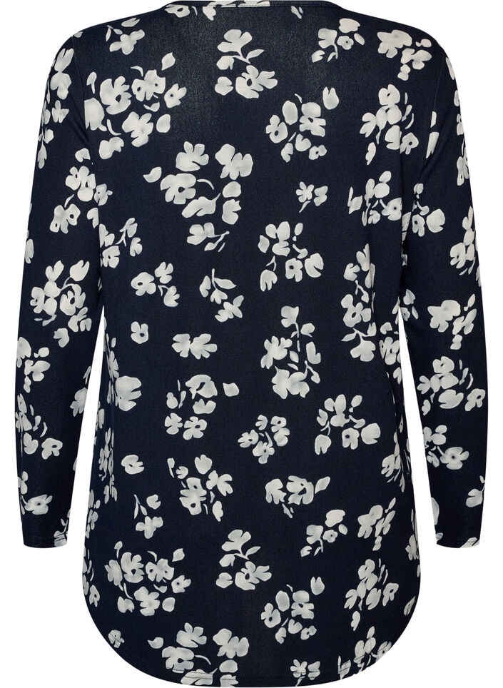 Bluse mit Blumenmuster und langen &Auml;rmeln, Blau, Packshot image number 1