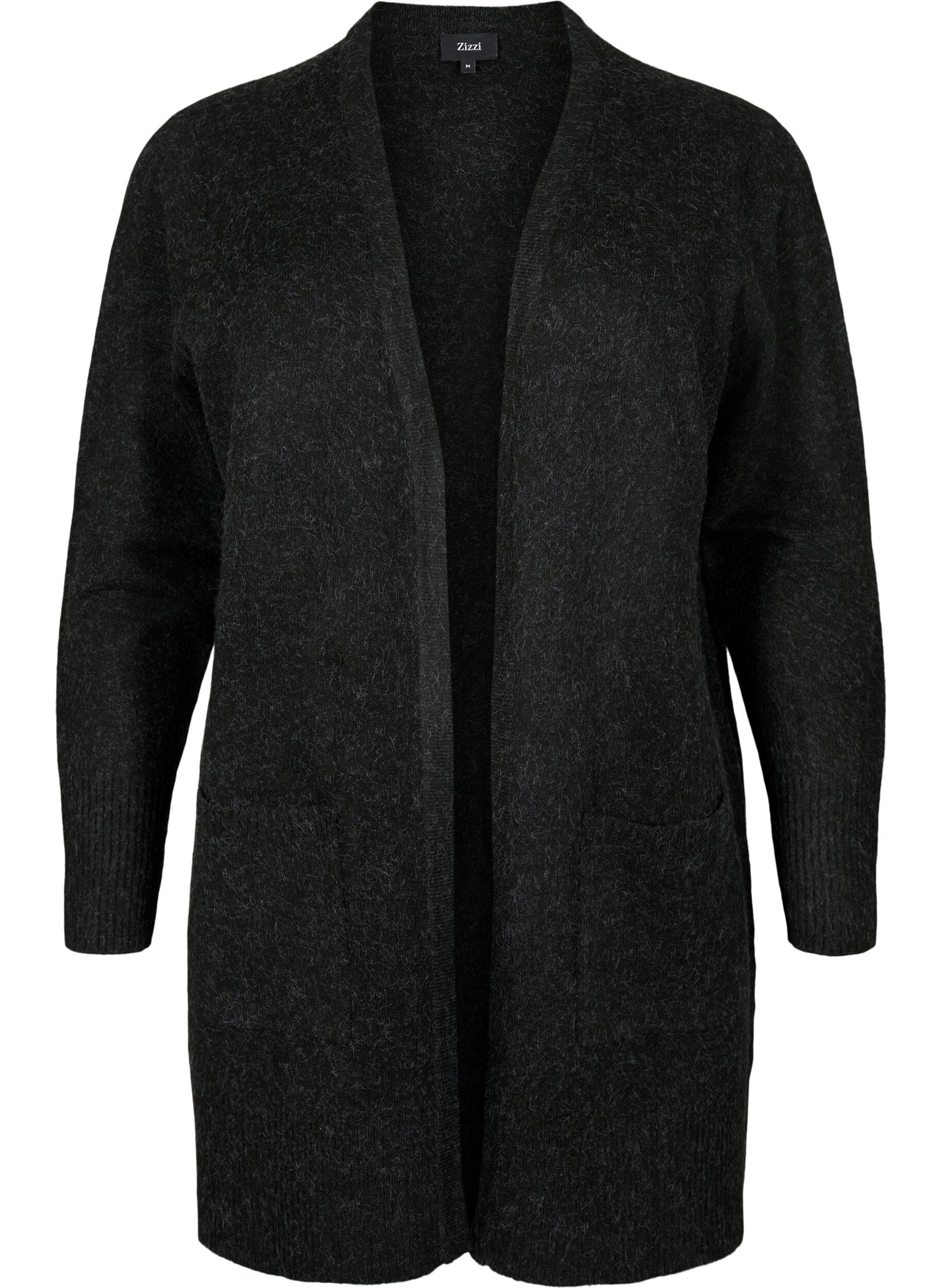 ZizziGemusterter Strickcardigan mit Taschen, Grau, Packshot image number 0