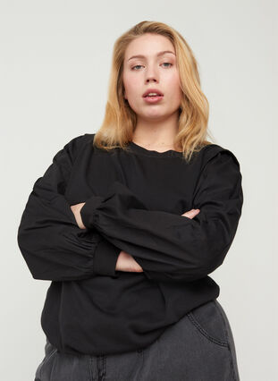Sweatshirt mit langen Ärmeln und Rippbündchen, Black, Model image number 0