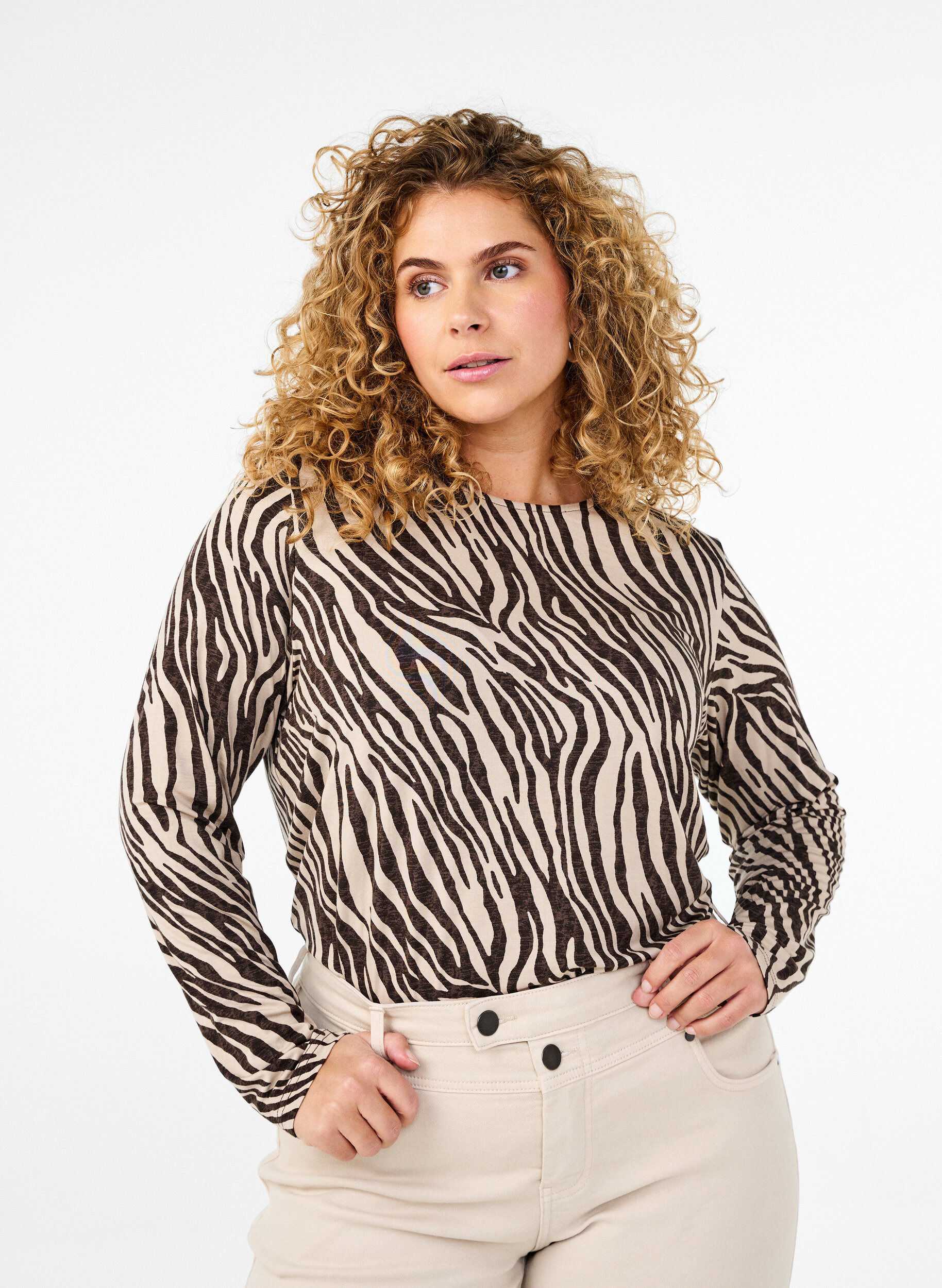 ZizziLang&auml;rmlige Bluse mit Zebraprint, Braun, Model image number 0
