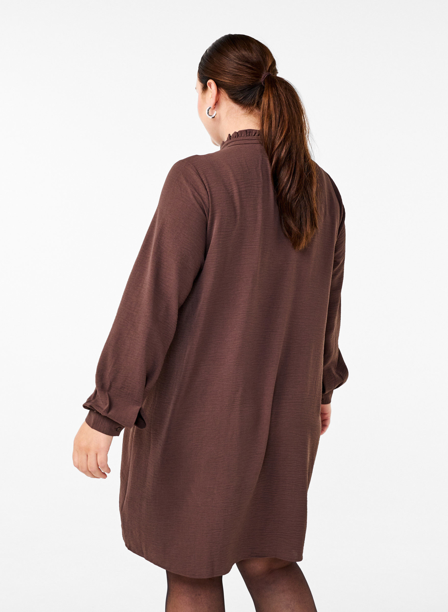 ZizziKleid mit langen &Auml;rmeln und R&uuml;schen-Detail, Chocolate Martini, Model image number 1