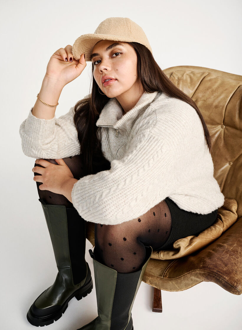 Pullover mit Zopfmuster und Reißverschluss, Pumice Stone Mel., Image image number 0